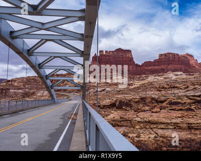 Hite Crossing Bridge over the Colorado River, Utah Highway 95, Glen Canyon National Recreation Area, Utah. Stock Photo