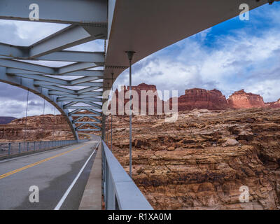 Hite Crossing Bridge over the Colorado River, Utah Highway 95, Glen Canyon National Recreation Area, Utah. Stock Photo