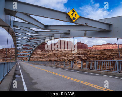 Hite Crossing Bridge over the Colorado River, Utah Highway 95, Glen Canyon National Recreation Area, Utah. Stock Photo