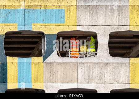 WORTHING, WEST SUSSEX/UK - NOVEMBER 13 : Car park repairs in Worthing West Sussex on November 13, 2018. Unidentified people Stock Photo