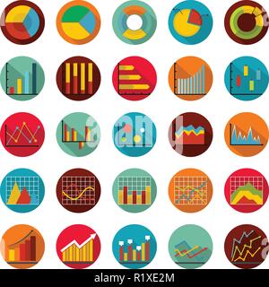 Chart diagram icon set. Flat illustration of 25 chart diagram vector icon circle isolated on white Stock Vector