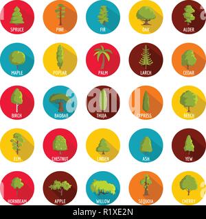 Tree icons set. Flat illustration of 25 tree vector icons circle isolated on white Stock Vector