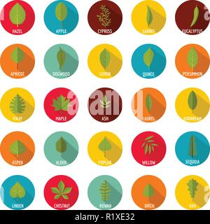 Leaf icons set. Flat illustration of 25 leaf vector icons circle isolated on white Stock Vector