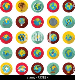 Globe Earth icons set. Flat illustration of 25 Globe Earth vector icons circle isolated on white Stock Vector