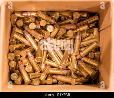 Bullets in Box - Copper Plated Hollow Point Ammunition Stock Photo