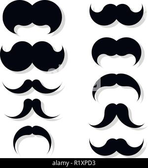 Set of hipster mustache silhouette in vector. Stock Vector