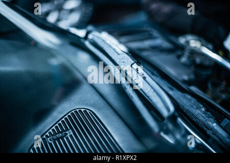 Car windscreen wiper closeup in cold colort Stock Photo