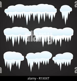 Icicles and snow texture on black background Stock Vector