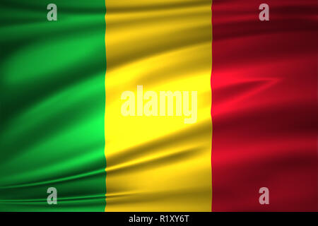 Mali 3D waving flag illustration. Texture can be used as background. Stock Photo