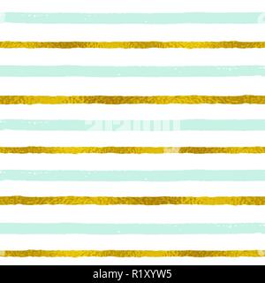 Abstract striped seamless pattern. Decorative vector festive background with green and golden strips Stock Vector