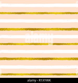 Abstract striped seamless pattern. Decorative vector festive background with white and golden strips Stock Vector
