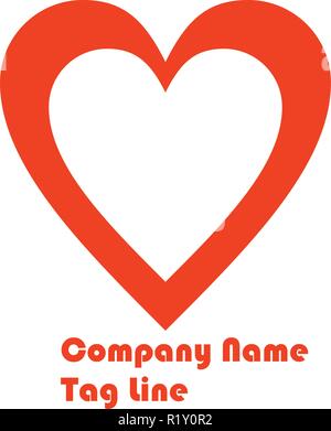 Red colour Heart logo design and vector, the symbol of love, editable text middle of the heart. Stock Vector