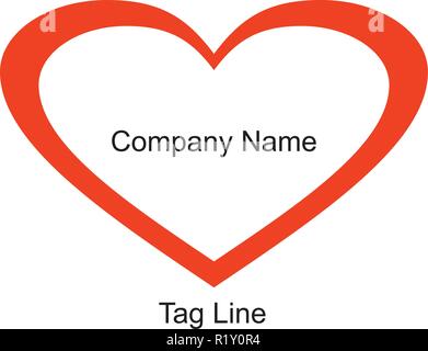Red colour Heart logo design and vector, the symbol of love, editable text middle of the heart. Stock Vector