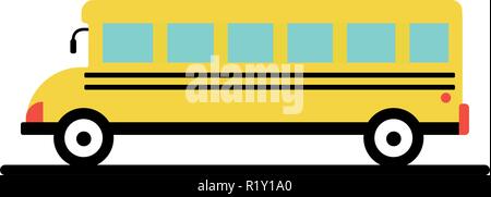 Vector illustration of yellow school bus, right side view. Isolated transport vehicle on white background Stock Vector