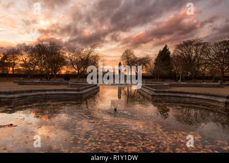 Autumn sunset at Victoria Embankment Memorial Park in Nottingham, Nottinghamshire England UK Stock Photo