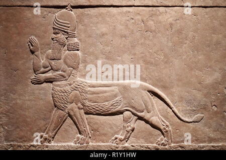 Assyrian relief depicting a Lamassu at the British Museum, London, UK