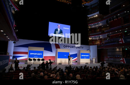 FILE: 15th Nov 2018. British Brexit Secretary Dominic Raab resigned on Thursday, saying that he cannot support the draft Brexit agreement between London and Brussels. London, UK. PICTURED: Dominic Raab delivering his keynote speech during the Conservative Party annual conference 2018 in Birmingham, Britain,1st Oct, 2018. Credit: Han Yan/Xinhua/Alamy Live News Stock Photo