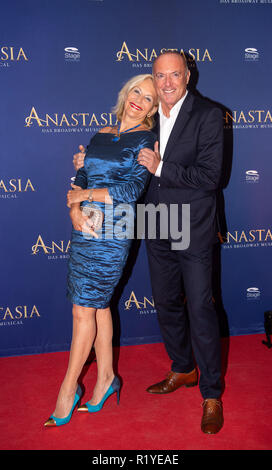 Stuttgart, Germany. 15th Nov, 2018. Gaby Hauptmann, writer, and Josef Schmidbauer stand on the red carpet during the German premiere of the Broadway musical 'Anastasia'. The musical tells the legend that Anastasia, the daughter of the tsar, survived the Russian Revolution about 100 years ago as the only member of the imperial family. Credit: Sebastian Gollnow/dpa/Alamy Live News Stock Photo