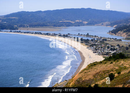 Aerial view of Stinson Beach and Bolinas lagoon, Marin County, north San Francisco bay area, California Stock Photo