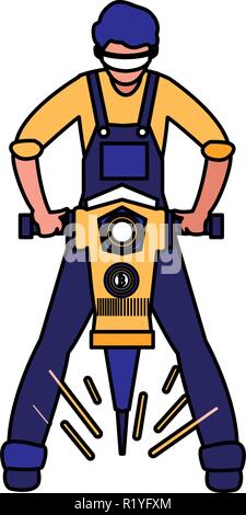 man using a Hammer drill icon over white background, vector illustration Stock Vector