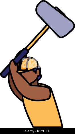 builder with safety helmet and hammer over white background, vector illustration Stock Vector