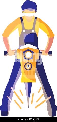 man using a Hammer drill icon over white background, vector illustration Stock Vector