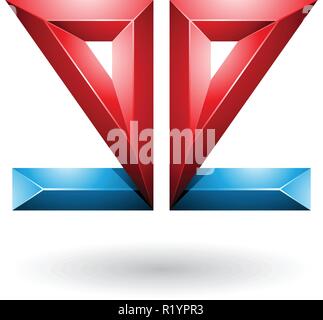 Vector Illustration of Blue and Red 3d Geometrical Double Sided Embossed Letter E isolated on a White Background Stock Vector