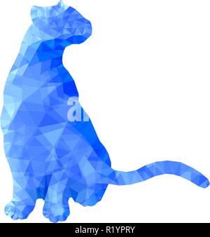 Poly animal cat sitting in blue polygonal abstract vector illustration Stock Vector