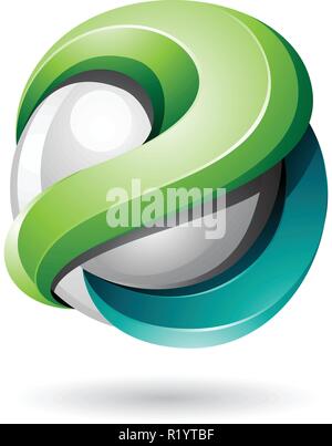 Vector Illustration of Light and Dark Green Bold Metallic Glossy 3d Sphere isolated on a White Background Stock Vector