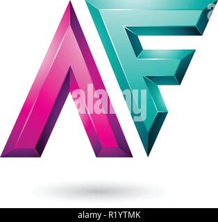 Vector Illustration of Magenta and Green Glossy Dual Letters of Letters A and F isolated on a White Background Stock Vector