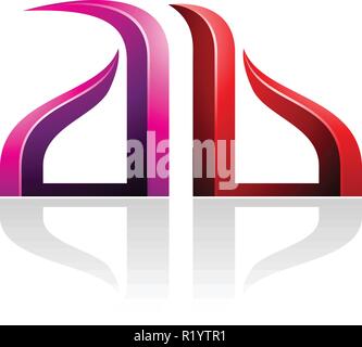 Vector Illustration of Magenta and Red Bow-like Embossed Letters of A and B isolated on a White Background Stock Vector