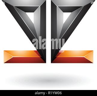Vector Illustration of Orange and Black 3d Geometrical Double Sided Embossed Letter E isolated on a White Background Stock Vector