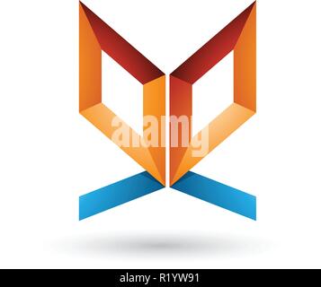 Vector Illustration of Orange and Blue Double Sided Butterfly Like Letter E isolated on a White Background Stock Vector