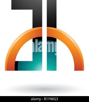 Vector Illustration of Orange and Green Letters A and H with a Glossy Half Circle isolated on a White Background Stock Vector