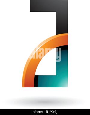 Vector Illustration of Persian Green and Orange Letter A with a Glossy Quarter Circle isolated on a White Background Stock Vector
