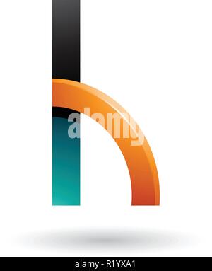 Vector Illustration of Persian Green and Orange Letter H with a Glossy Quarter Circle isolated on a White Background Stock Vector