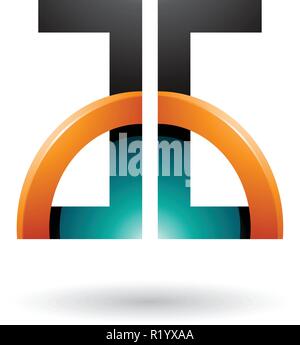 Vector Illustration of Persian Green and Orange Letters A and G with a Glossy Half Circle isolated on a White Background Stock Vector