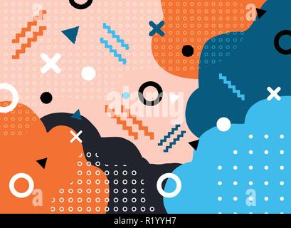 Abstract geometric form with line and dots pattern trendy memphis style on colorful background. Vector illustration Stock Vector