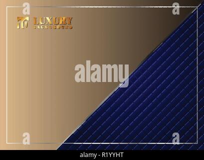 Luxury invitation blue background template with a pattern of squares texture and gold separate banner. Vector illustration Stock Vector