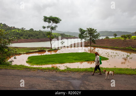 Monsoon landscapes around Tamhini Ghat and Mulshi Dam in western ghats of Pune, Maharashtra, India. Stock Photo