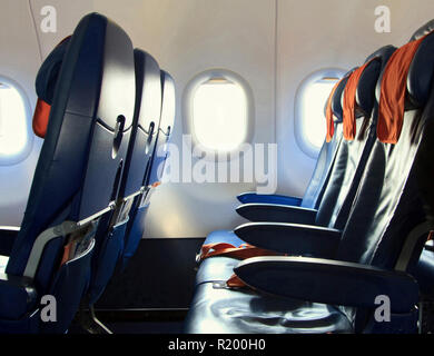 Volgograd, Russian Federation, August 07,2015:  Chairs in the plane of Aeroflot company Stock Photo