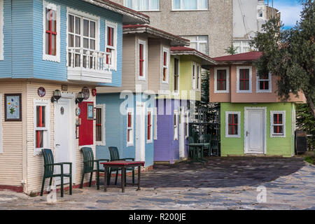 Istanbul, Turkey, November 13, 2012: Small, colorful wooden houses in Balat. Stock Photo