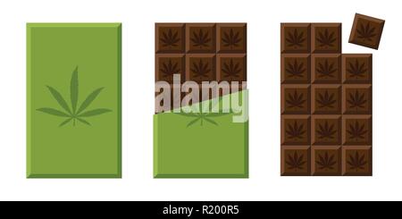 chocolate bar with cannabis in green packaging vector illustration EPS10 Stock Vector