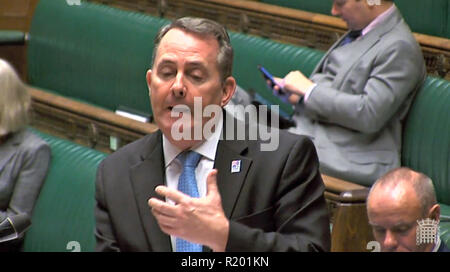 International Trade Secretary Liam Fox answers questions in the House of Commons, London. Stock Photo
