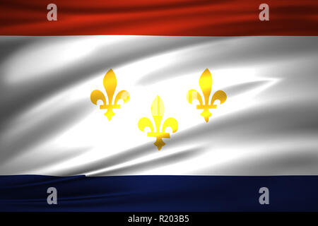 New Orleans Louisiana 3D waving flag illustration. Texture can be used as background. Stock Photo