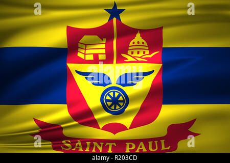 St. Paul Minnesota 3D waving flag illustration. Texture can be used as background.