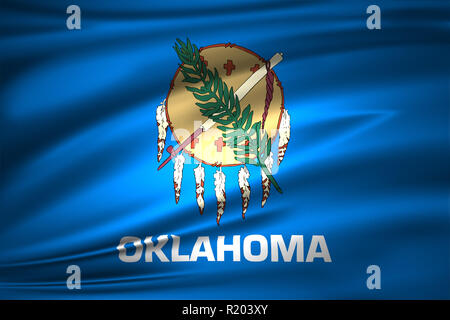 Oklahoma 3D waving flag illustration. Texture can be used as background. Stock Photo