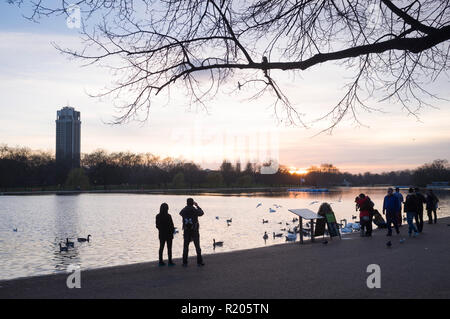 A Winter sunset over the Serpentine, Hyde Park, London Stock Photo