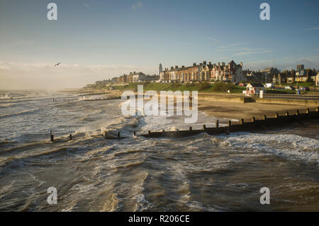 Rough seas in Winter from the pier at Southwold, Suffolk Stock Photo