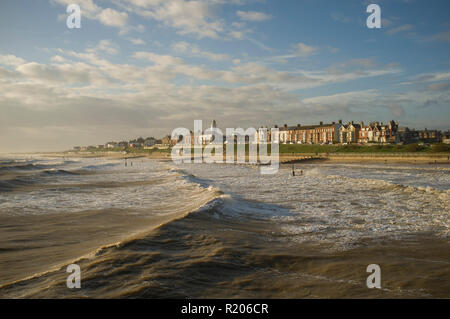 Rough seas in Winter from the pier at Southwold, Suffolk Stock Photo